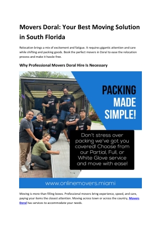 Movers Doral Your Best Moving Solution in South Florida