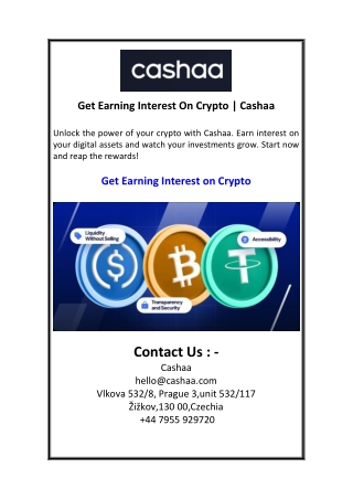 Get Earning Interest On Crypto  Cashaa