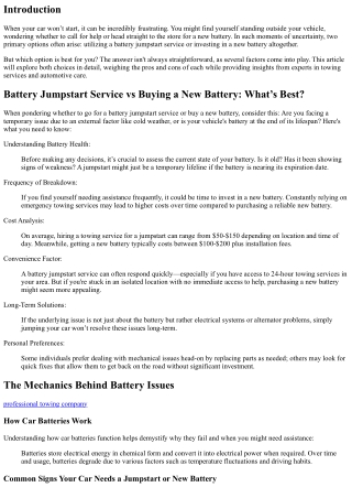 Battery Jumpstart Service vs Buying a New Battery: What’s Best?