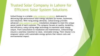 Trusted Solar Company in Lahore for Efficient Solar