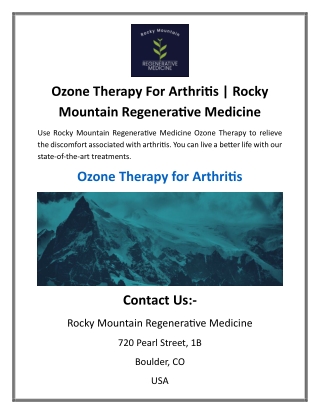 Ozone Therapy For Arthritis