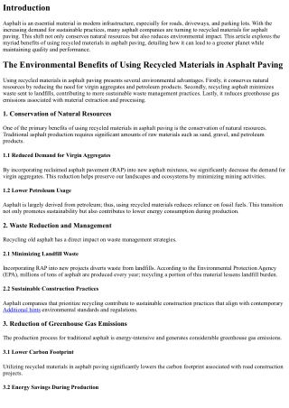 The Environmental Benefits of Using Recycled Materials in Asphalt Paving