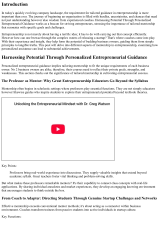 ** Utilizing Potential Through Personalized Entrepreneurial Guidance **.