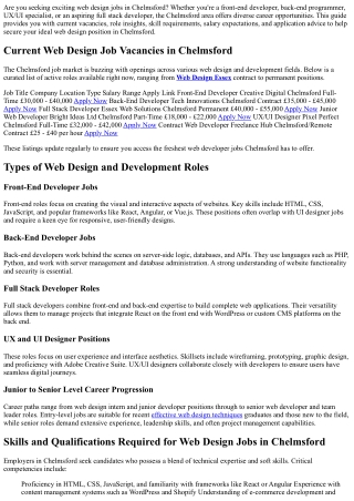 Web Design Jobs in Chelmsford – Opportunities for Designers &amp; Developers in