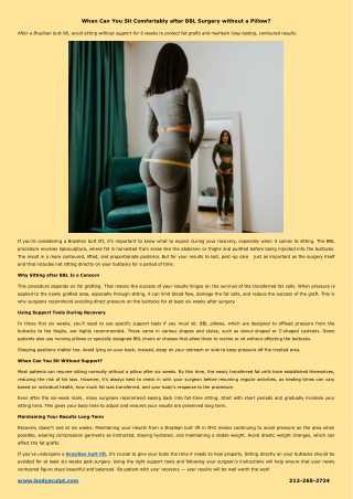 When Can You Sit Comfortably After BBL Surgery Without a Pillow