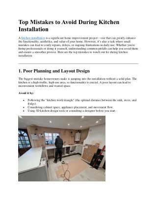 Top Mistakes to Avoid During Kitchen Installation