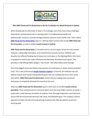 Why GMC Flood and Fire Restoration is the Go-To Solution for Mould Removal in Sy