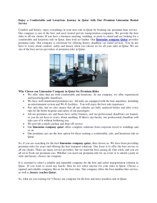 Enjoy a Comfortable and Luxurious Journey in Qatar with Our Premium Limousine Rental Service