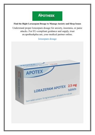 Find the Right Lorazepam Dosage to Manage Anxiety and Sleep Issues