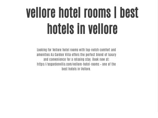 vellore hotel rooms |  best hotels in vellore