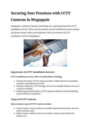 CCTV Installation Services in Mogappair