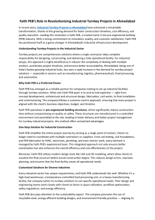 Faith PEB’s Role in Revolutionizing Industrial Turnkey Projects in Ahmedabad