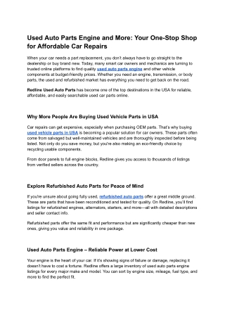 Used Auto Parts Engine and More Your One-Stop Shop for Affordable Car Repairs
