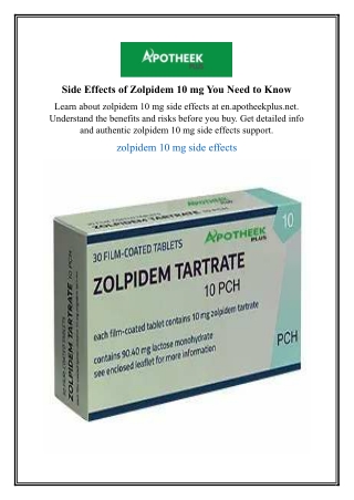 Side Effects of Zolpidem 10 mg You Need to Know