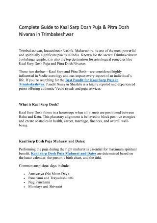 Complete Guide to Kaal Sarp Dosh Puja & Pitra Dosh Puja