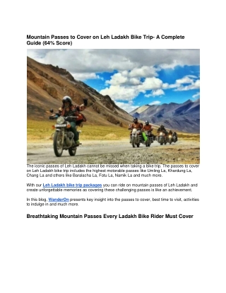 Mountain Passes to Cover on Ladakh Bike Trip