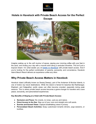 Hotels in Havelock with Private Beach Access for the Perfect Escape