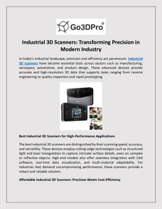 Industrial 3D Scanners- Transforming Precision in Modern Industry