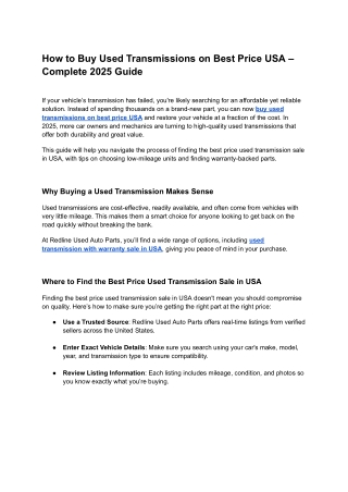How to Buy Used Transmissions on Best Price USA – Complete 2025 Guide