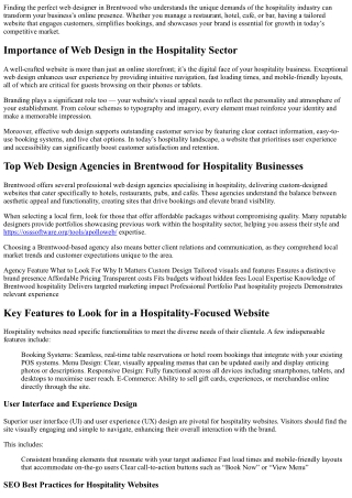 Web Designers in Brentwood Familiar with the Hospitality Industry