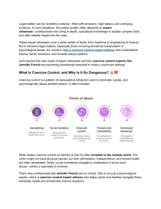 Jenifer  hire a coercive control expert witness