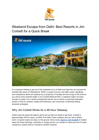 Weekend Escape from Delhi_ Best Resorts in Jim Corbett for a Quick Break
