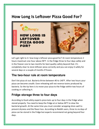 How Long Is Leftover Pizza Good For?