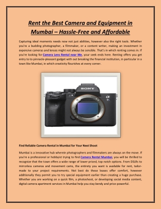 Rent the Best Camera and Equipment in Mumbai – Hassle-Free and Affordable