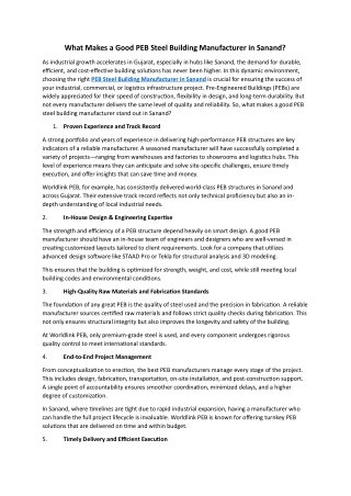 What Makes a Good PEB Steel Building Manufacturer in Sanand