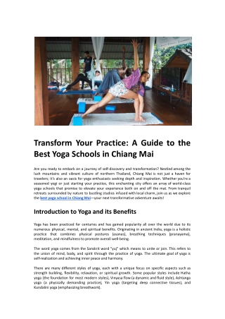 Transform Your Practice: A Guide to the Best Yoga Schools in Chiang Mai