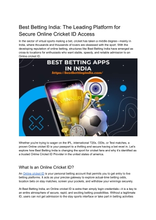 Best Betting India: The Leading Platform for Secure Online Cricket ID Access