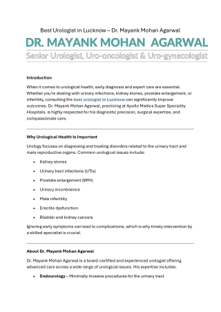 Best Urologist in Lucknow – Dr. Mayank Mohan Agarwal
