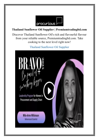 Thailand Sunflower Oil Supplier | Premiumtradingltd.com