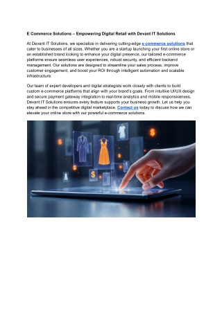 E Commerce Solutions – Empowering Digital Retail with Devant IT Solutions