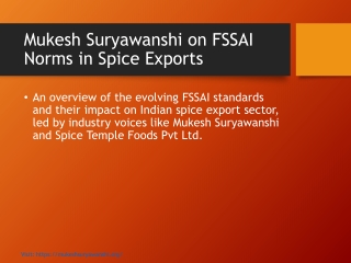 Mukesh Suryawanshi on FSSAI Norms for Spice Temple Foods Pvt Ltd