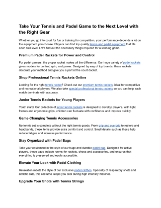 Take Your Tennis and Padel Game to the Next Level with the Right Gear