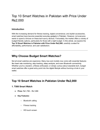 Top 10 Smart Watches in Pakistan with Price Under ₨2,000