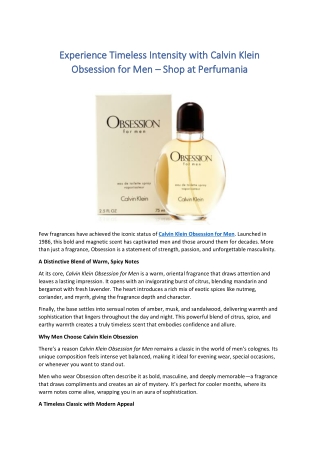 Experience Timeless Intensity with Calvin Klein Obsession for Men