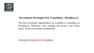 Investment Strategies For Canadians | Stockkey.ca