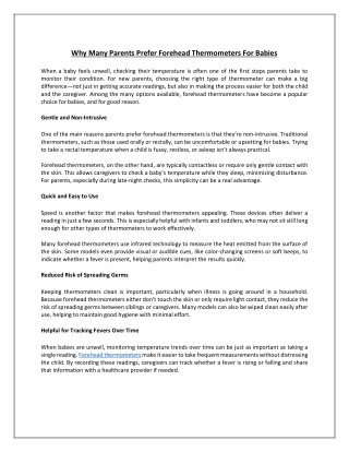 Why Many Parents Prefer Forehead Thermometers for Babies