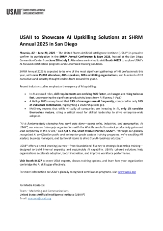 USAII® to Showcase AI Upskilling Solutions at SHRM Annual 2025 in San Diego