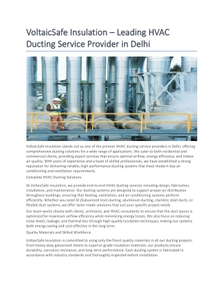 VoltaicSafe Insulation – Leading HVAC Ducting Service Provider in Delhi