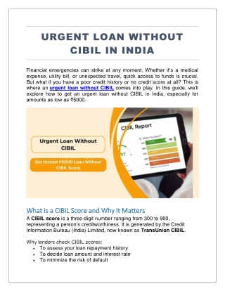 Urgent Loan Without CIBIL – Get Quick Approval