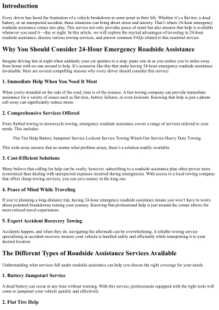 Why You Should Consider 24-Hour Emergency Roadside Assistance