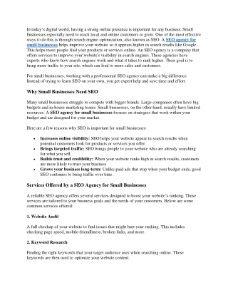 SEO agency for small businesses