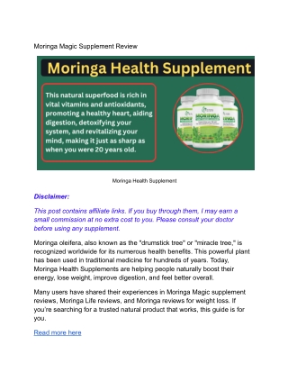 Moringa Health Supplement_ A Natural Superfood for Energy, Immunity, and Wellness