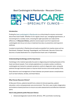 Best Cardiologist in Manikonda – Neucare Clinics