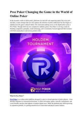 Proz Poker Changing the Game in the World of Online Poker