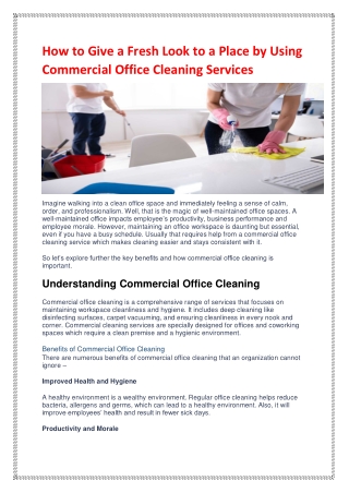 How to Give a Fresh Look to a Place by Using Commercial Office Cleaning Services