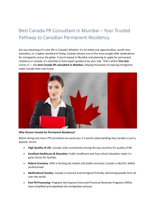 Best Canada PR Consultant in Mumbai – Your Trusted Pathway to Canadian Permanent
